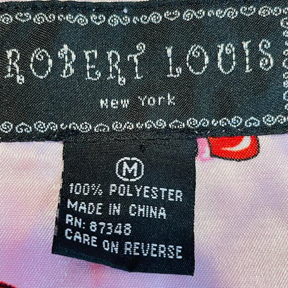 Robert Louis Pink Long Sleeve Satiny Button Closure Flowers Red Hats Top M - Picture 6 of 9